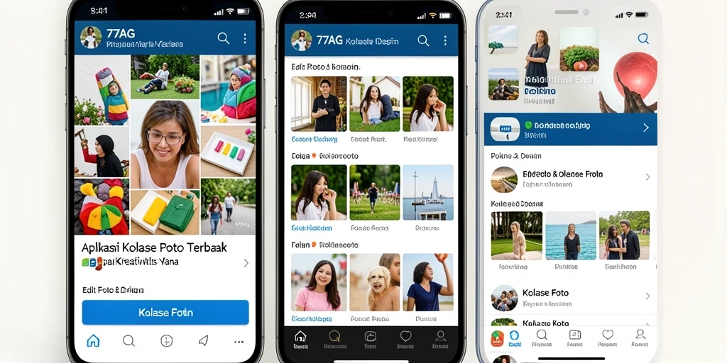 Screenshot utama 77AG menampilkan antarmuka kolase foto yang menarik.