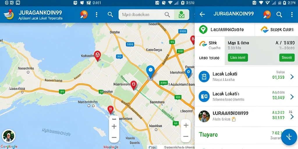 Antarmuka JURAGANKOIN99 yang menampilkan fungsi Lacak Lokasi dan cuaca.